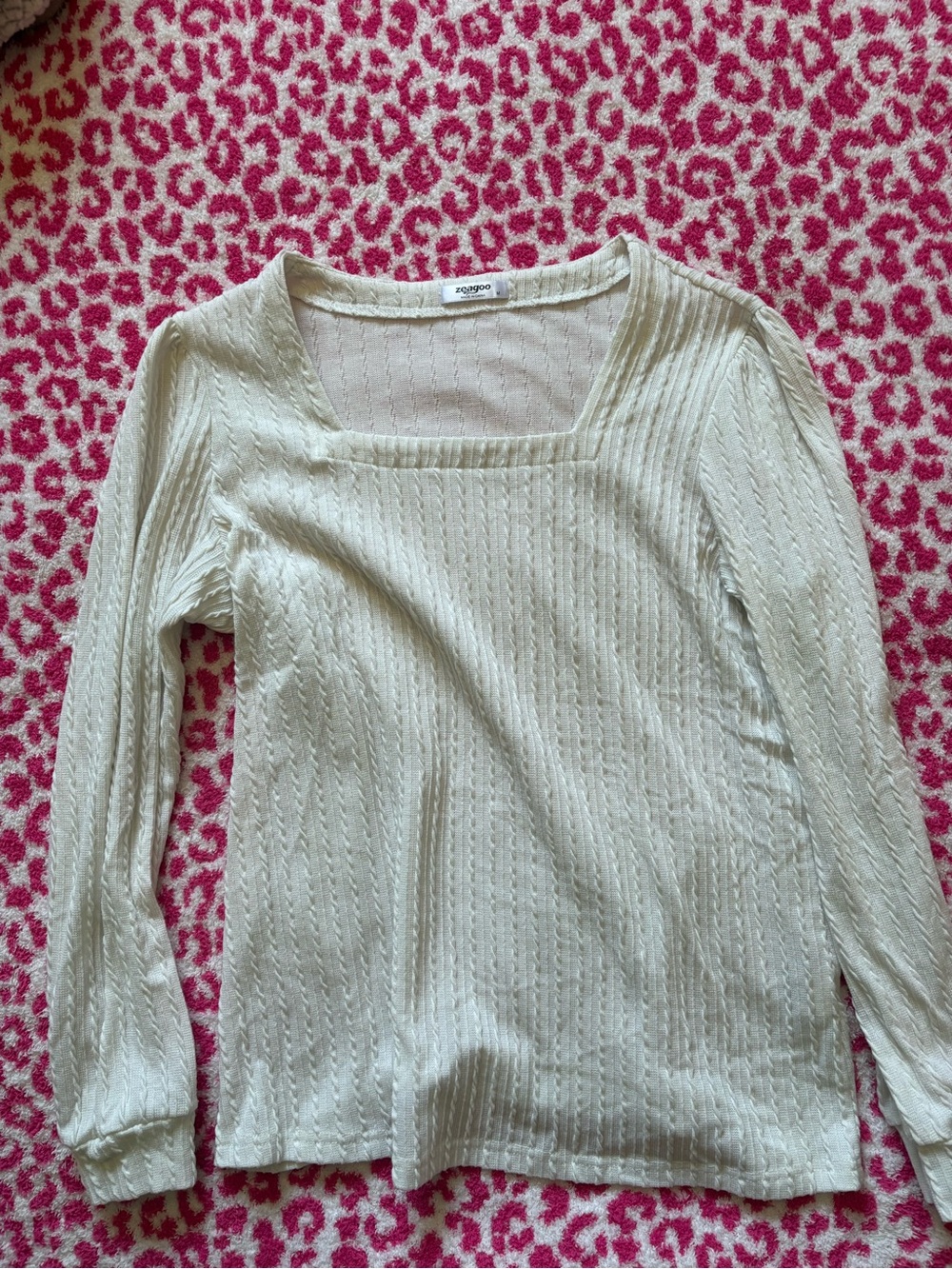 Zeagoo Cream Cable Knit Square Neck Top | Coquette Soft Girl Sweater M